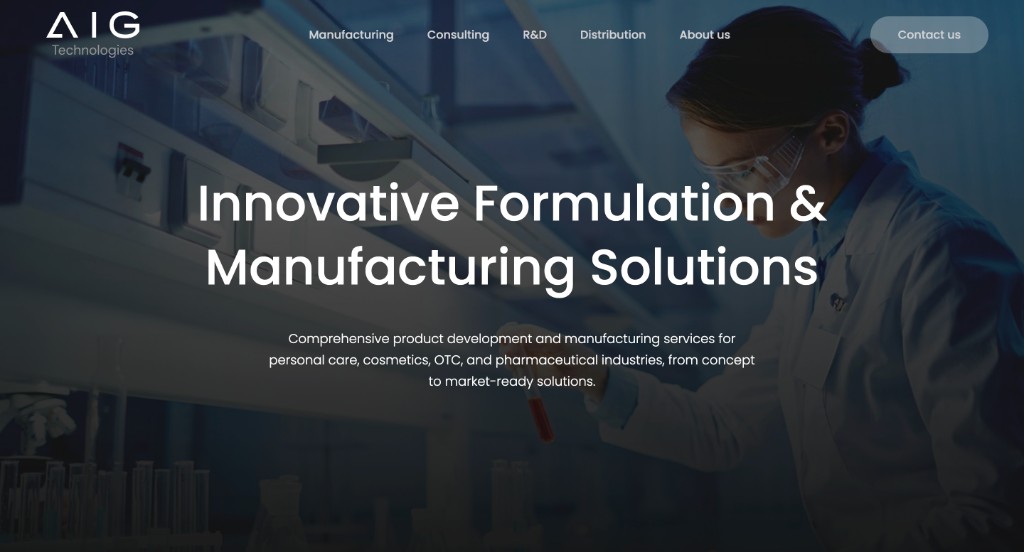 Hero du site A.I.G. Technologies, formulation et fabrication pour les industries cosmétique et pharma