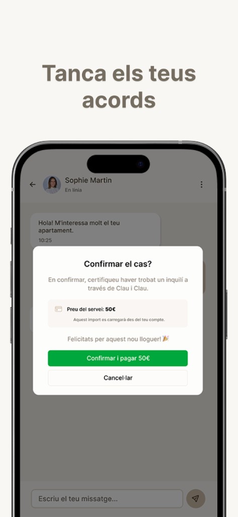 Confirmation de location et paiement du service, Clau i Clau