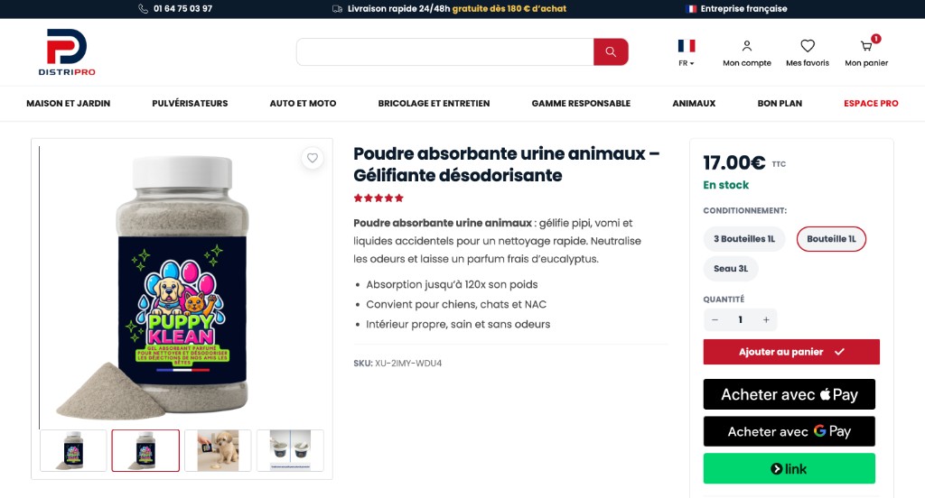 Fiche produit Distripro WooCommerce, conditionnements et ajout au panier