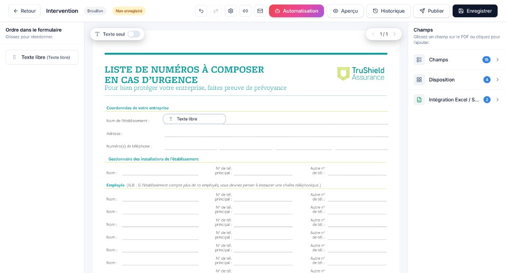 Éditeur WebForms, placement de champs sur un PDF officiel