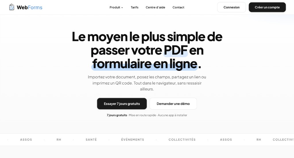 Site vitrine WebForms, transformer un PDF en formulaire en ligne